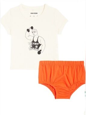 MINI RODINI Off-White Weight Lifting Baby Set in excellent condition.  Size 4-9M